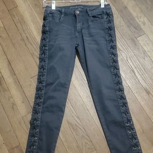 Lace Up black denim straight leg jeans